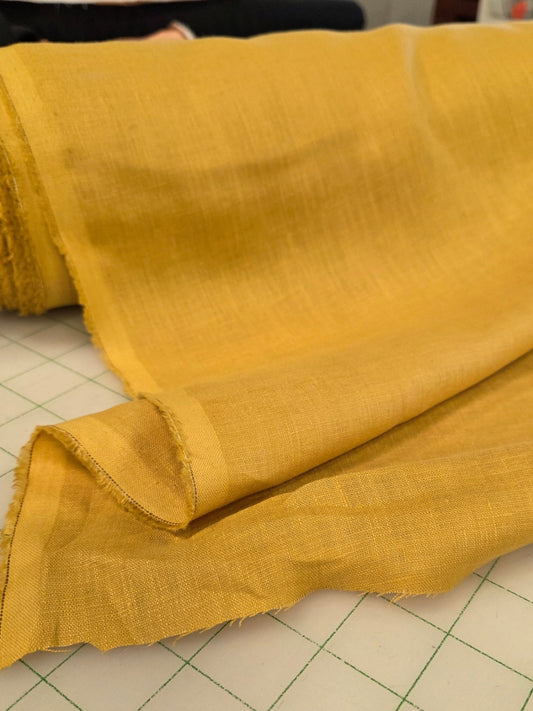 Designer Deadstock Laundered Cornflower Yellow Vibrant Linen- by the yard