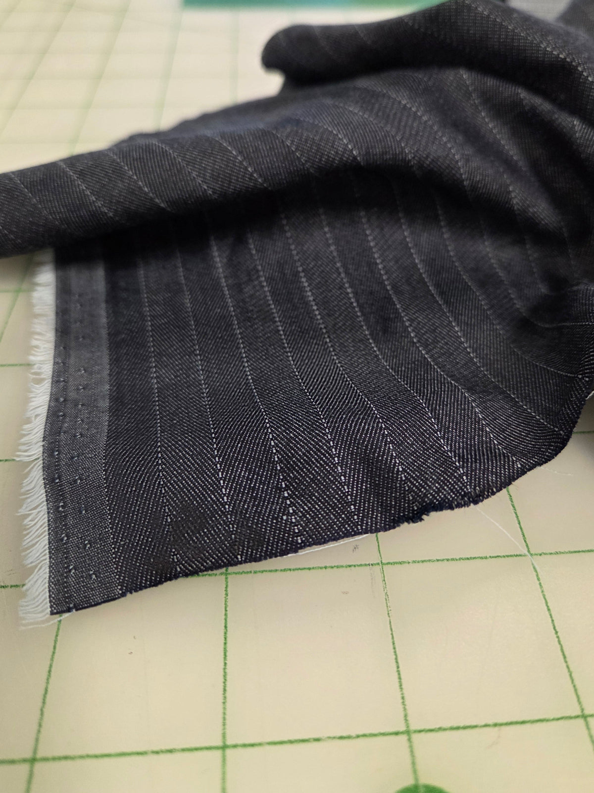 Designer Deadstock Dark Indigo Pinstripe 100% Cotton #4 Denim Woven- by the yard