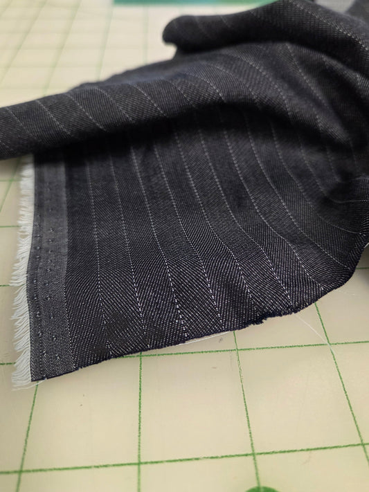 Designer Deadstock Dark Indigo Pinstripe 100% Cotton #4 Denim Woven- by the yard