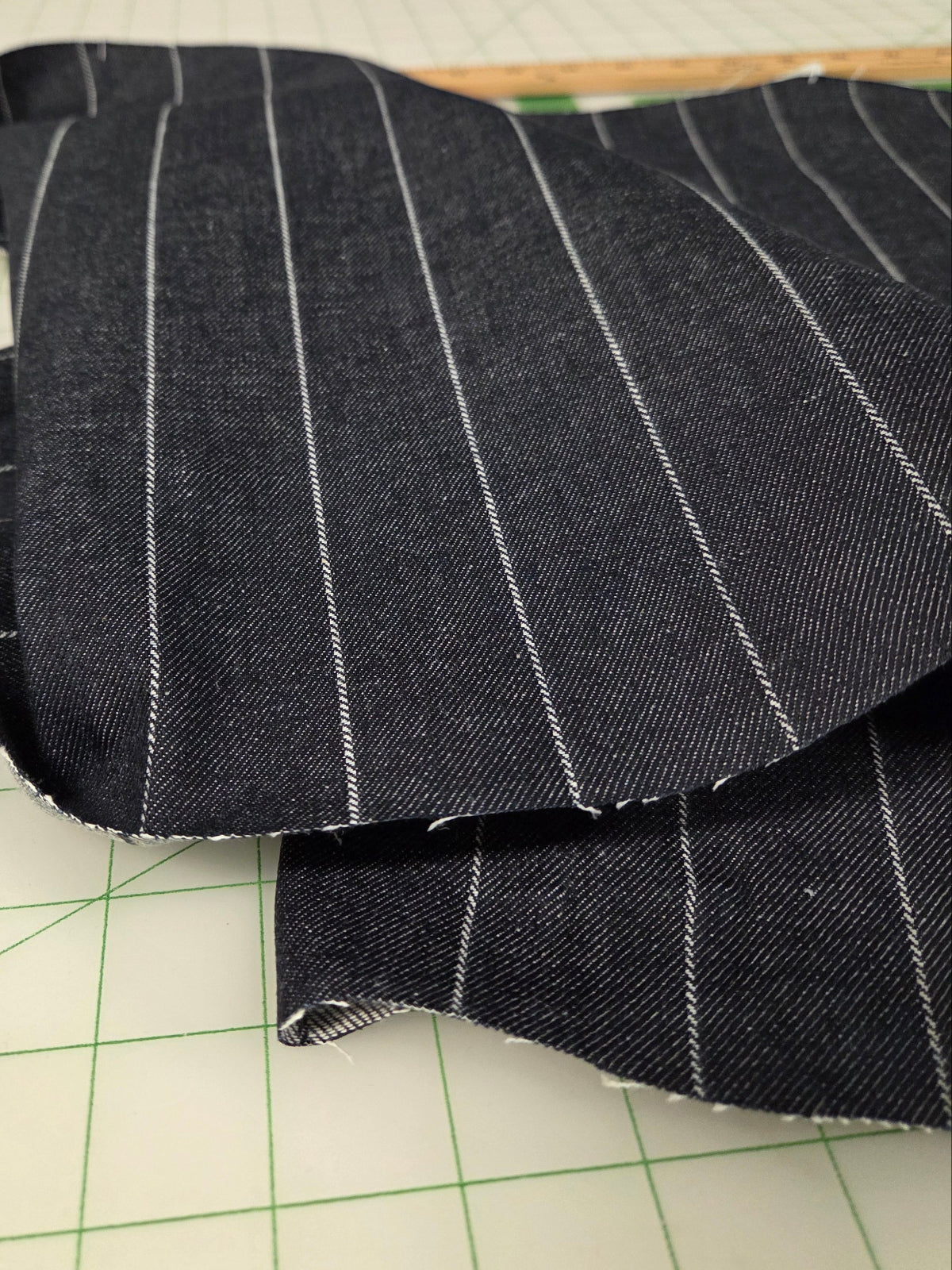 pinstripe woven denim