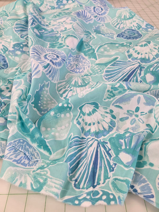 Designer Deadstock Beach Resort Shells Cotton Poplin Woven- by the yard