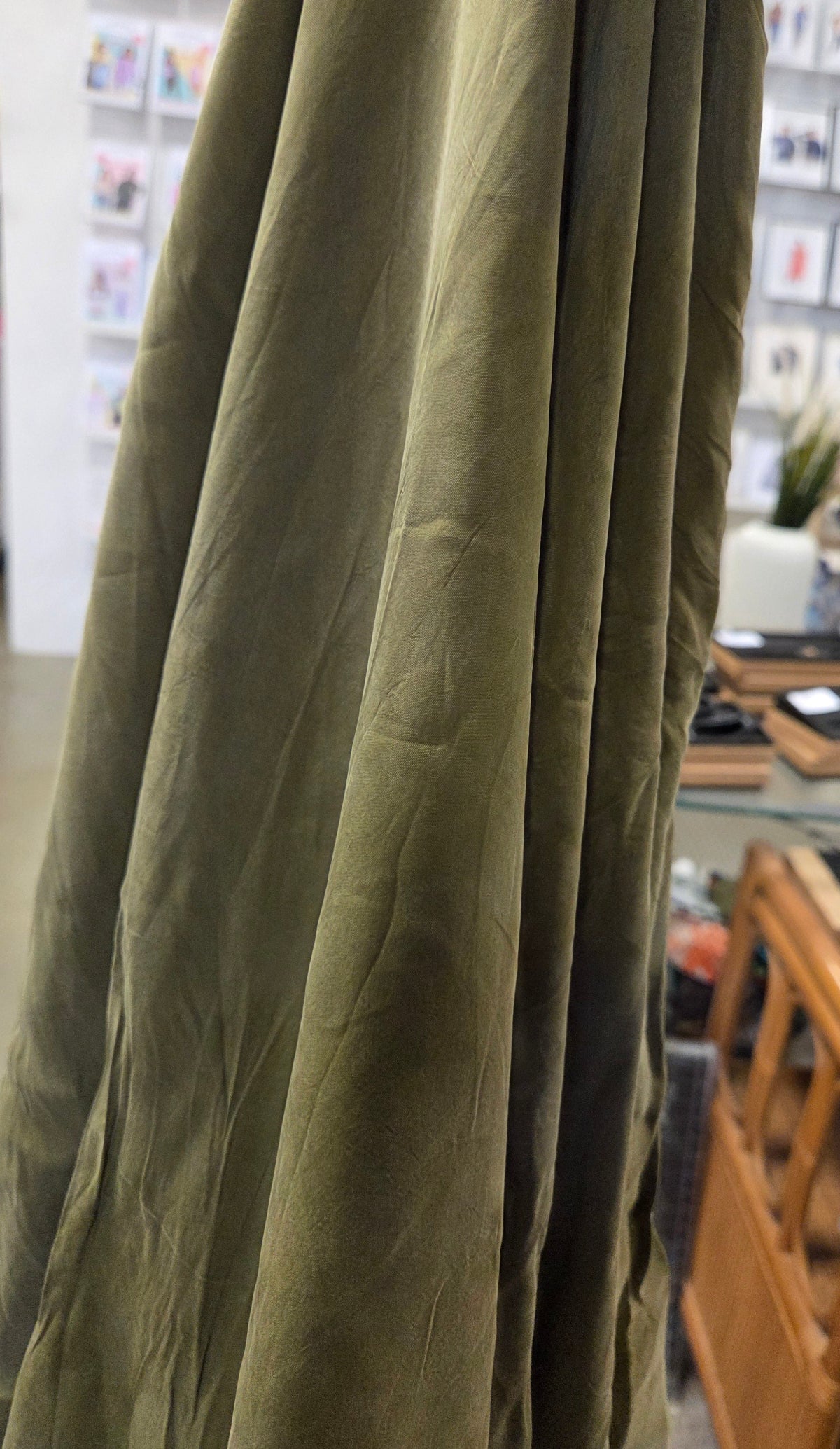Designer Deadstock Olive Lightweight Cupro Sandwashed Solid Woven by the yard
