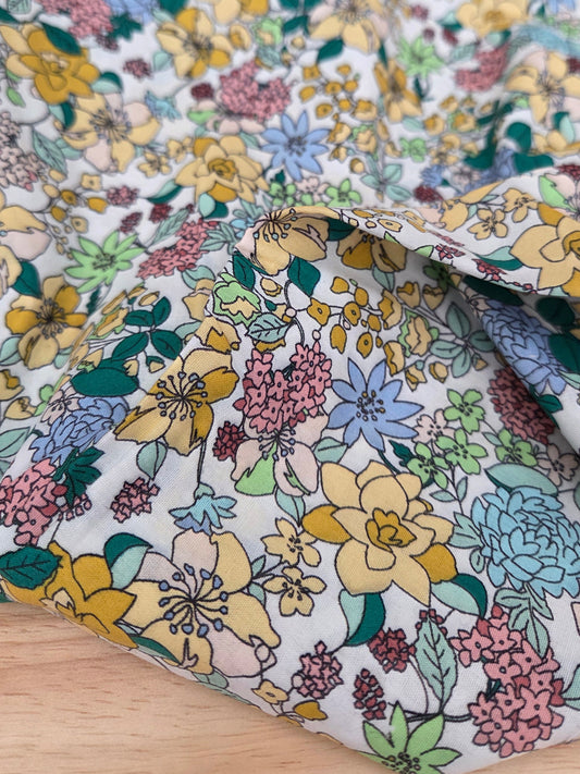 Cotton Poplin Yellow and Green Floral Vintage Woven- by the yard