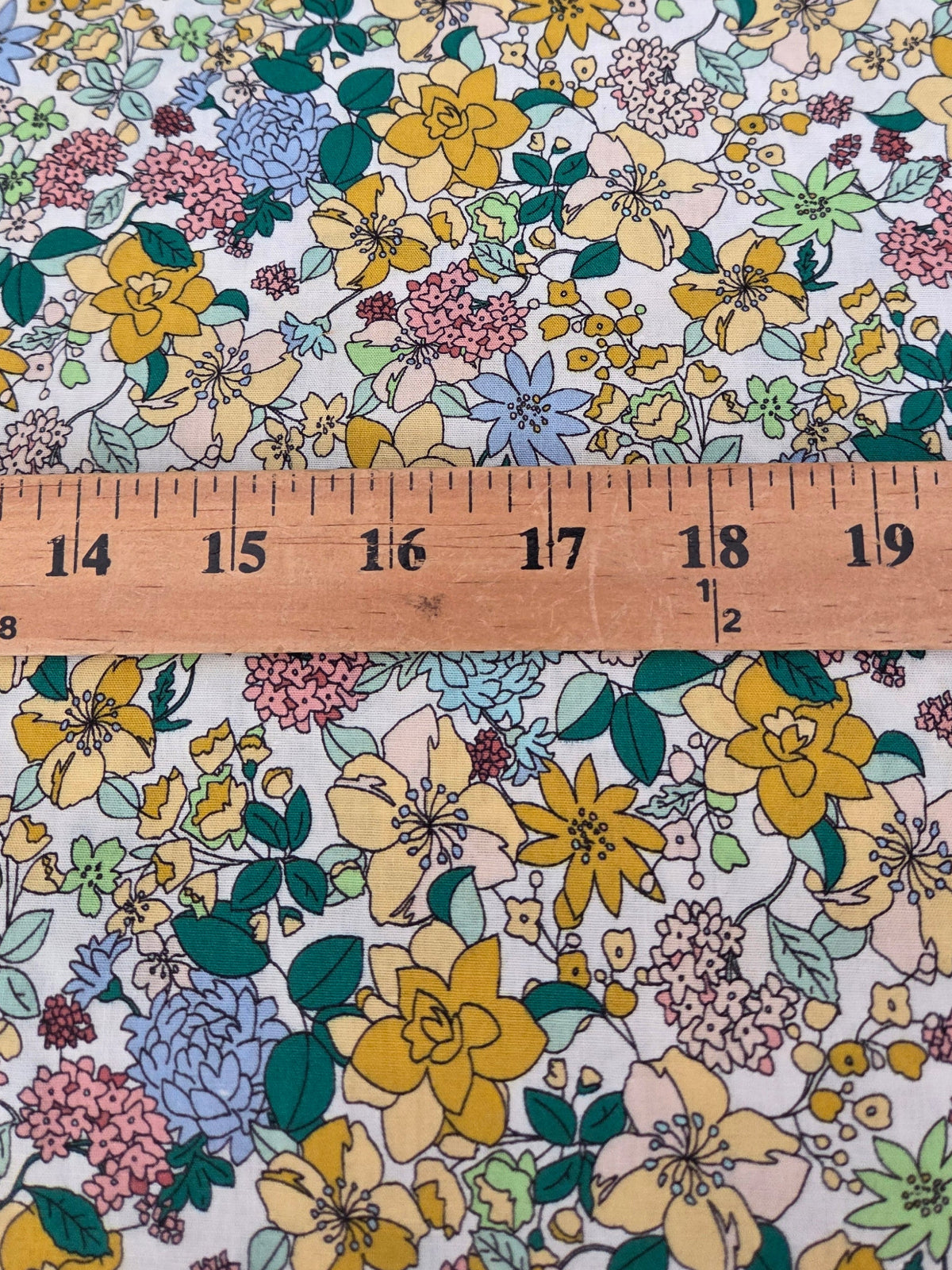 Cotton Poplin Yellow and Green Floral Vintage Woven- by the yard