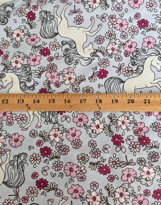 LA Finch Value Flannel Collection: 45" Cotton Slight Brushed Flannel Unicorns and Florals Baby Blue-by the yard