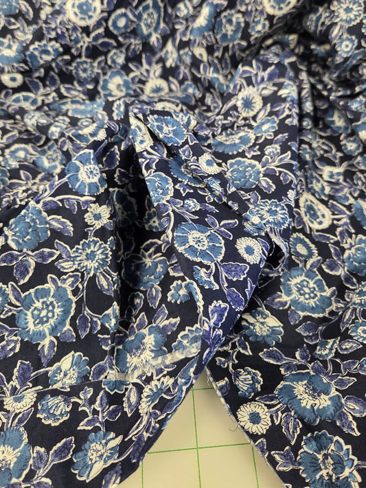 Cotton Poplin Vintage Navy Floral Morris-esque Woven- by the yard