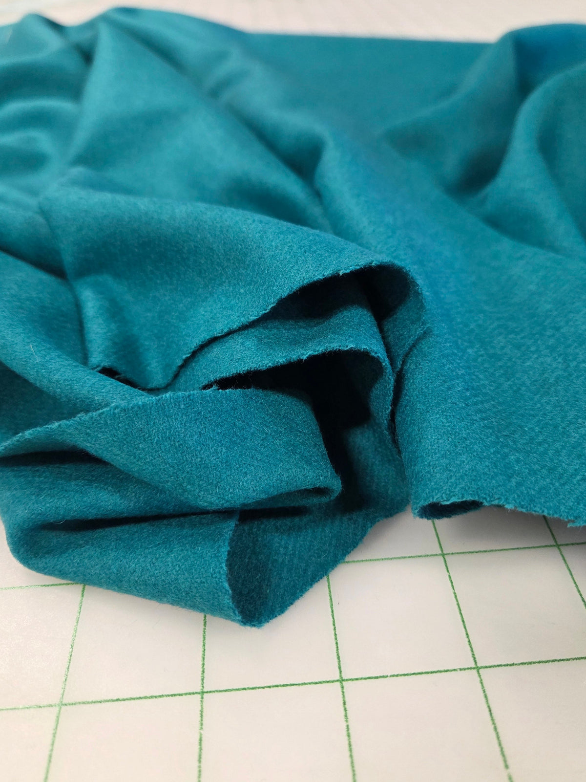 Designer Italian Wool Blend Melton Coating Green Teal Solid Woven- by the yard
