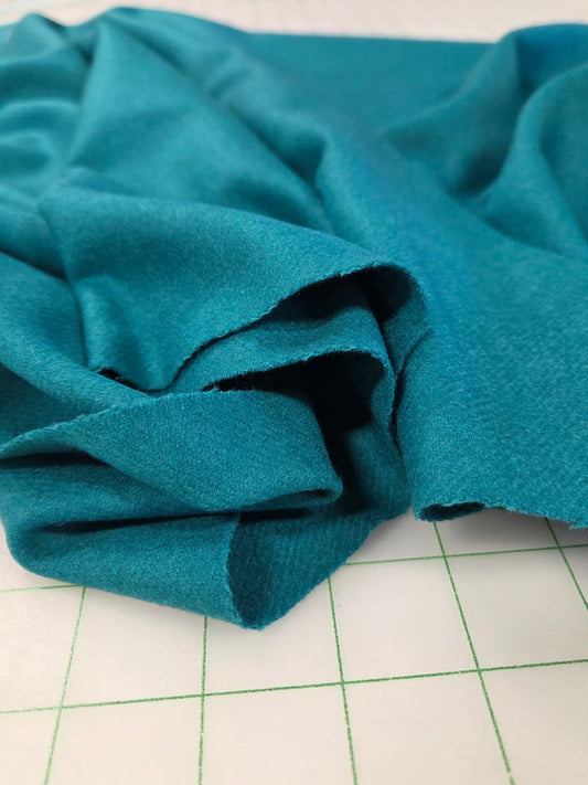 Designer Italian Wool Blend Melton Coating Green Teal Solid Woven- by the yard