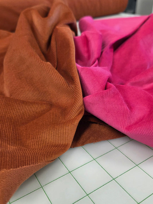 Designer Deadstock Burnt Orange Baby Wale Stretch Corduroy Solid Woven- by the yard