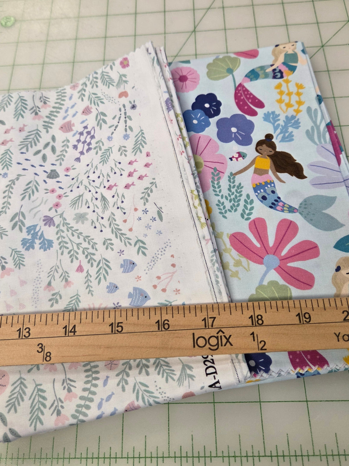 End of Bolt: 1 yard cuts- Total of 2 yards of Quilting Cottons Mermaids-As pictured