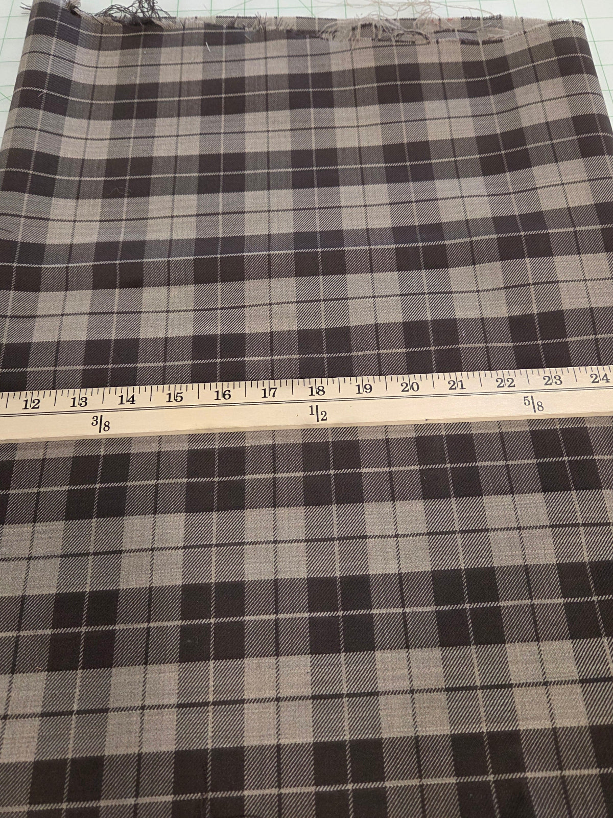 Italian Designer Deadstock Wool Blend Stretch Suiting Brown Plaid Woven- by the yard