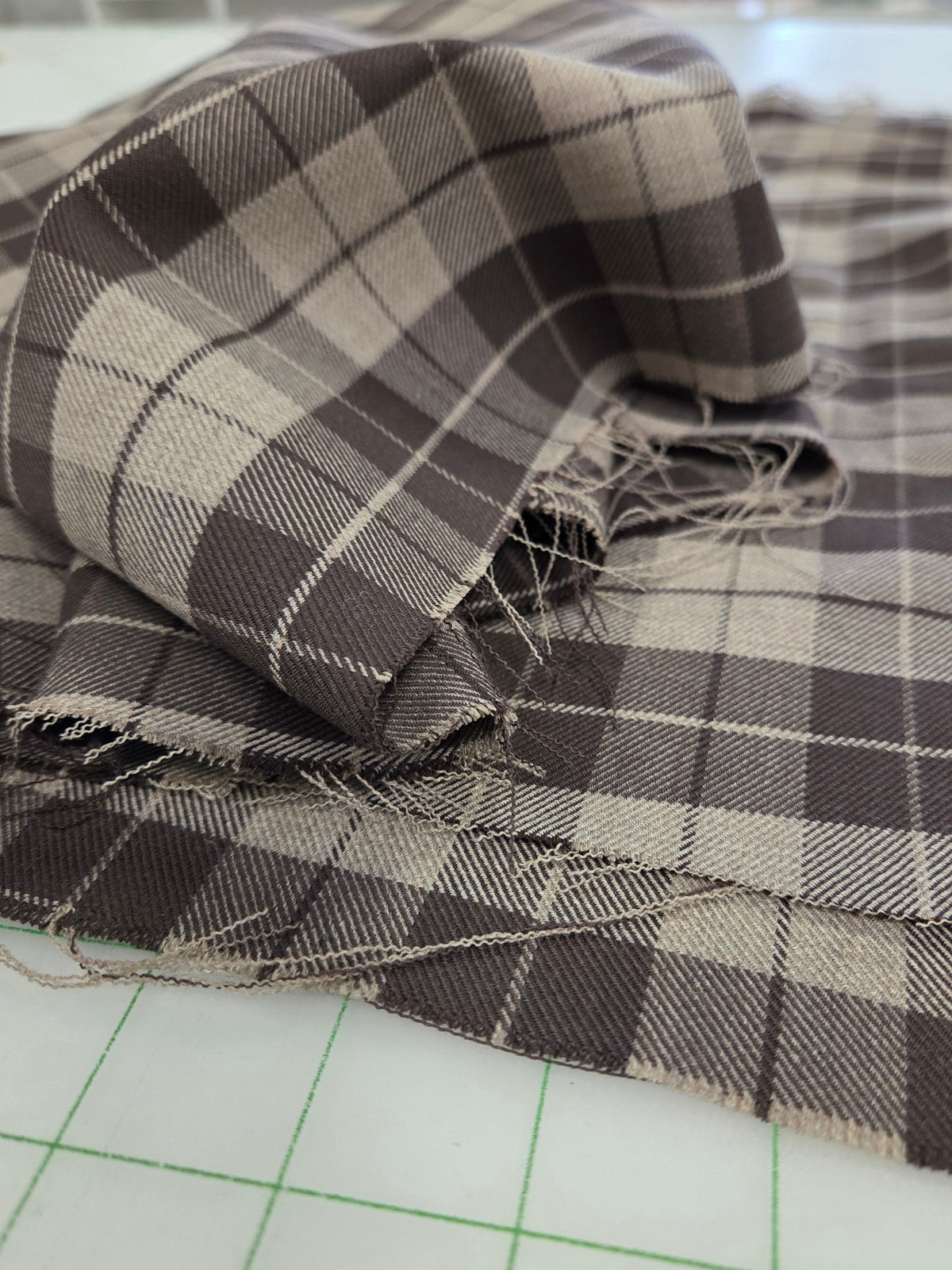 Italian Designer Deadstock Wool Blend Stretch Suiting Brown Plaid Woven- by the yard