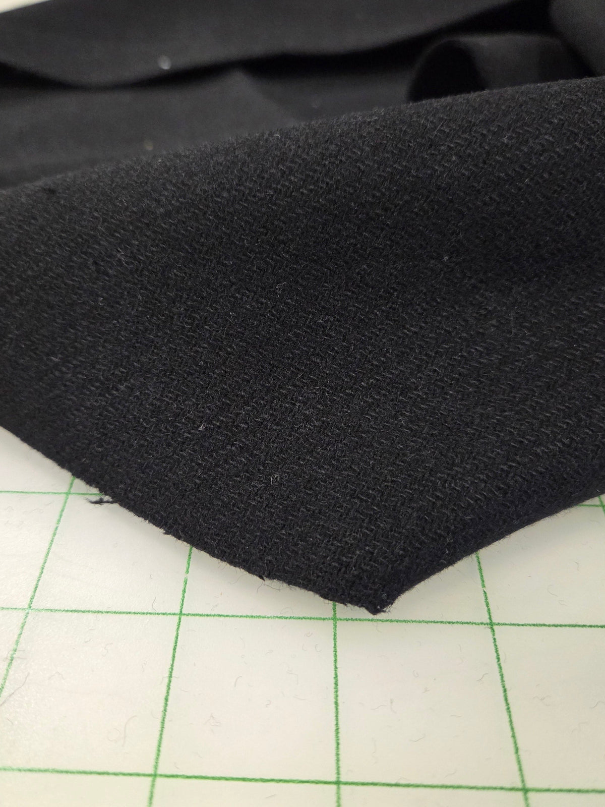 Italian Designer Deadstock Diagonal Weave Textured Black Wool Blend Coating Solid- by the yard