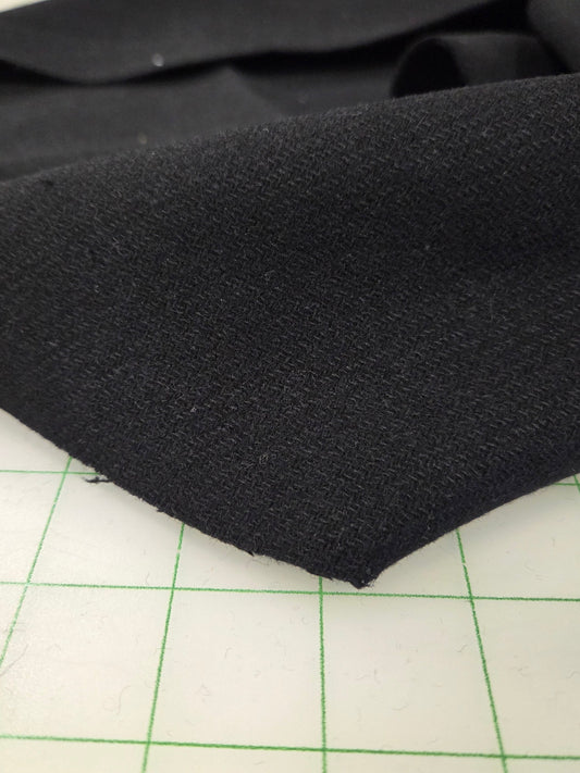Italian Designer Deadstock Diagonal Weave Textured Black Wool Blend Coating Solid- by the yard