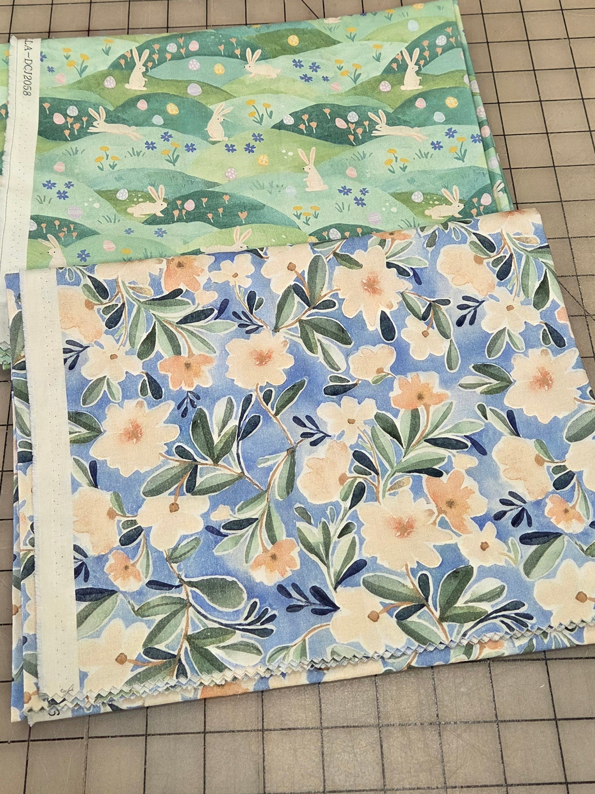 Online Quilting Cotton Bundle: 2 yards of Dear Stella Clara Jean Bunnies and Floral Woven- As pictured 2 looks