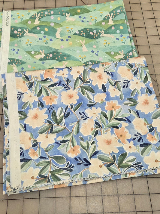 Online Quilting Cotton Bundle: 2 yards of Dear Stella Clara Jean Bunnies and Floral Woven- As pictured 2 looks