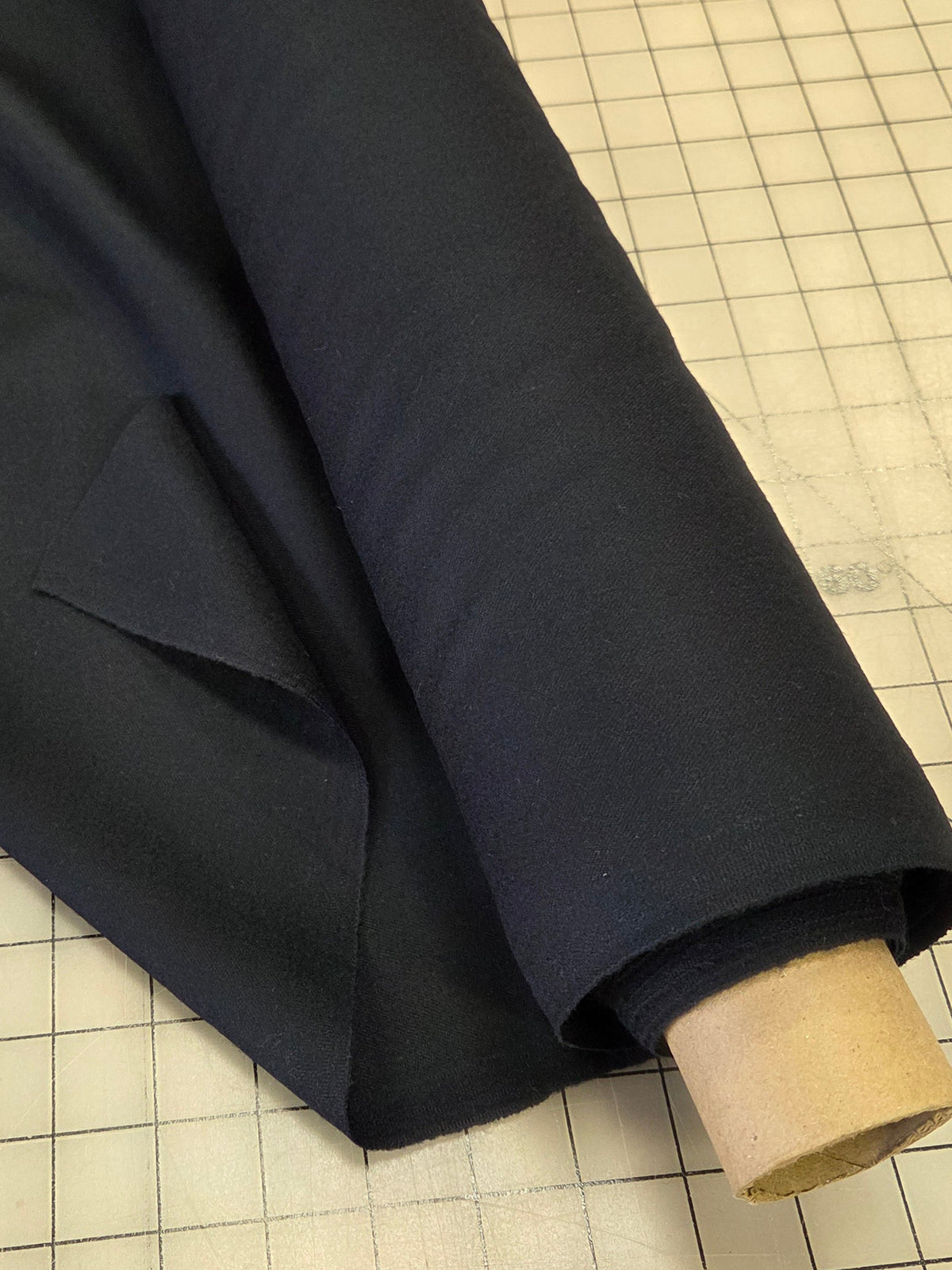 Italian Designer Deadstock Dark Navy Solid Wool Blend Suiting Woven- by the yard