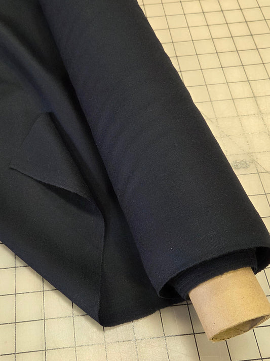 Italian Designer Deadstock Dark Navy Solid Wool Blend Suiting Woven- by the yard