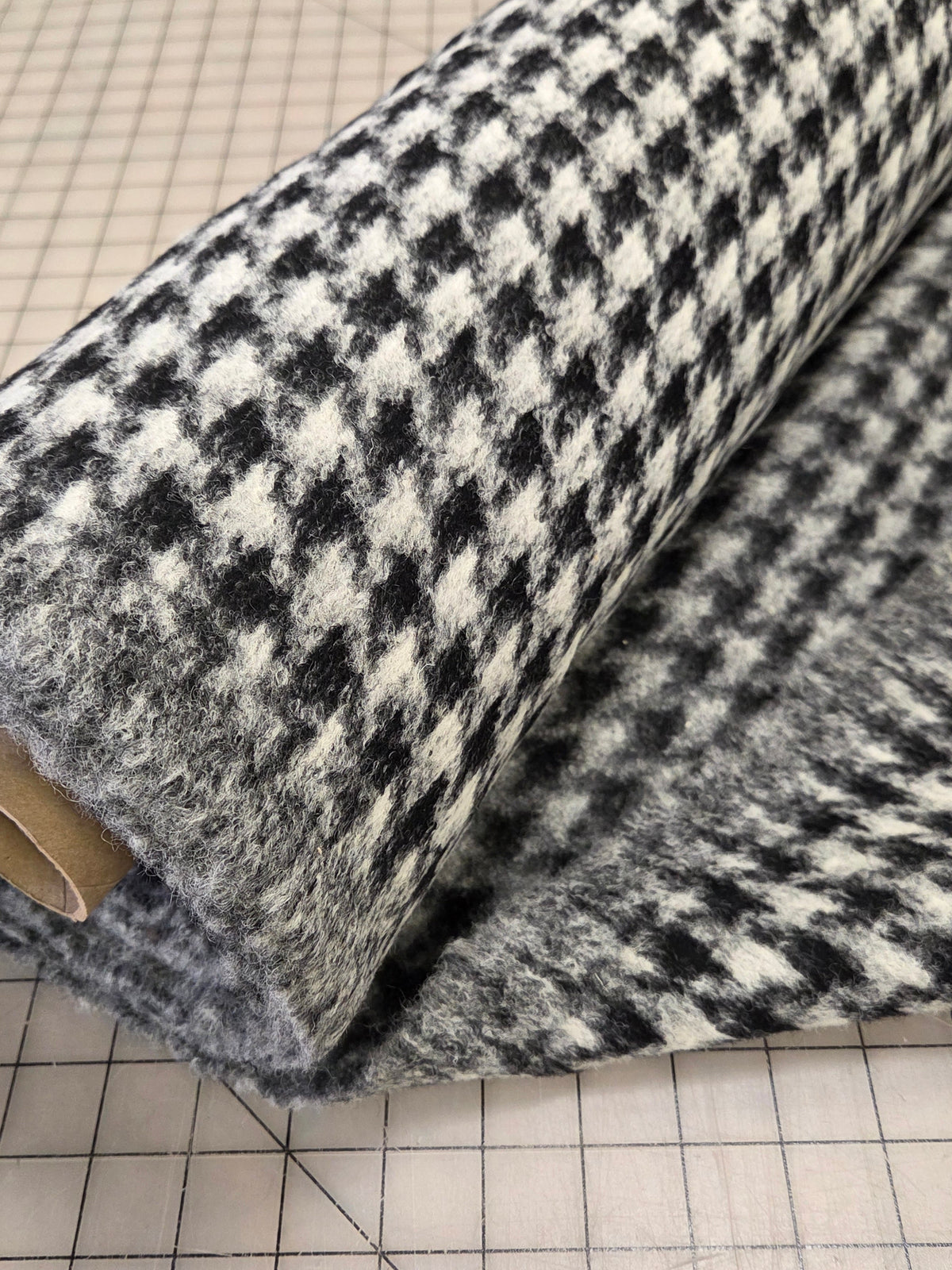 Italian Designer Deadstock Wool Blend Houndstooth Black and White Coating Woven- by the yard