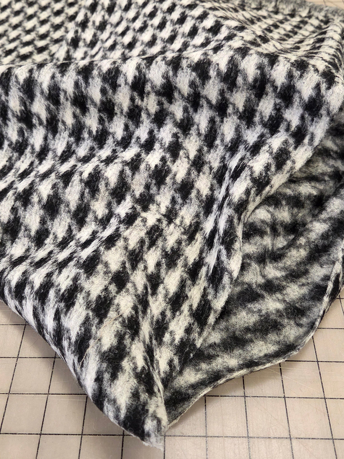 Italian Designer Deadstock Wool Blend Houndstooth Black and White Coating Woven- by the yard