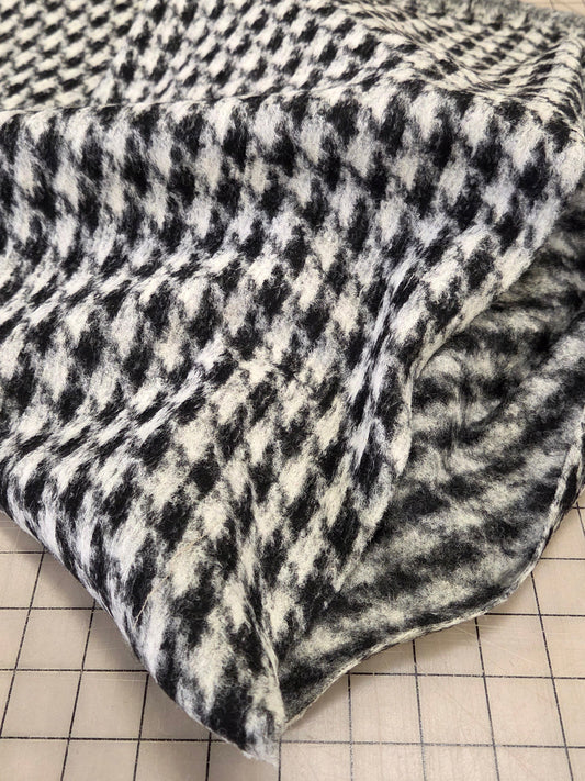 Italian Designer Deadstock Wool Blend Houndstooth Black and White Coating Woven- by the yard