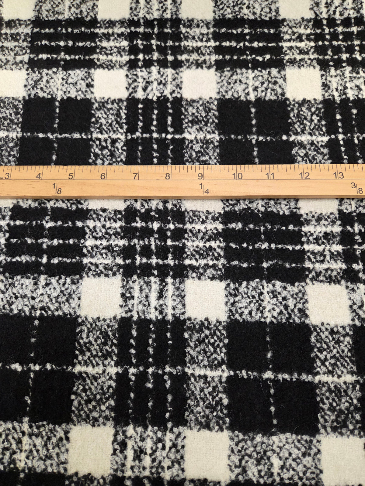 Italian Designer Deadstock Black and White Plaid Boucle Brushed Wool Blend Coating Woven- by the yard
