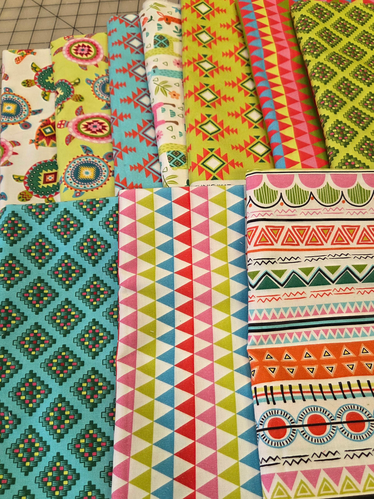 Online Quilting Bundle: 10 yard of Culture Club Michael Miller Stripes, Ikat, Painted Turtles, Ilamas- As pictured ( 10 prints)