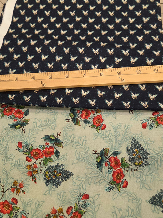 Online Quilting Bundle: 2 yards of Lost Garden of Heligan Blue Cotton Print Wovens- As pictured 2 looks