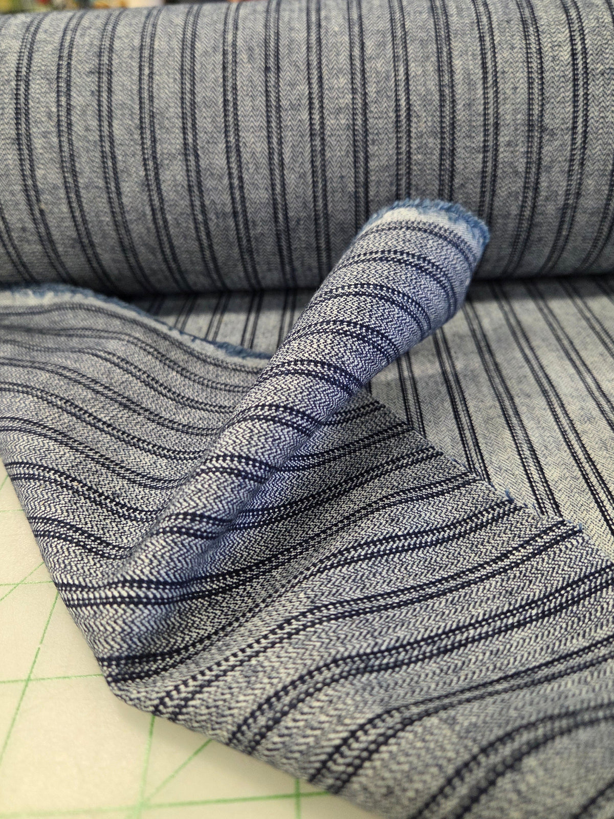 stripe woven japan fabric denim shirting weight for sewing and creating garments