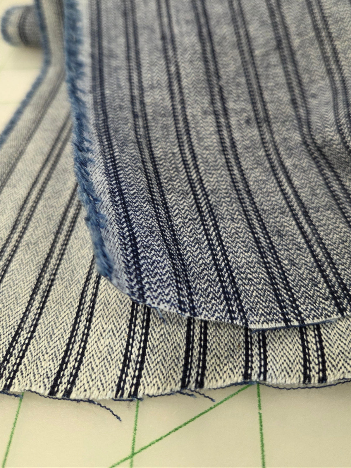 Japan Fabrics: Stripe 100% Cotton Reverse Shirting Herringbone Weave Denim 7oz Woven- by the yard
