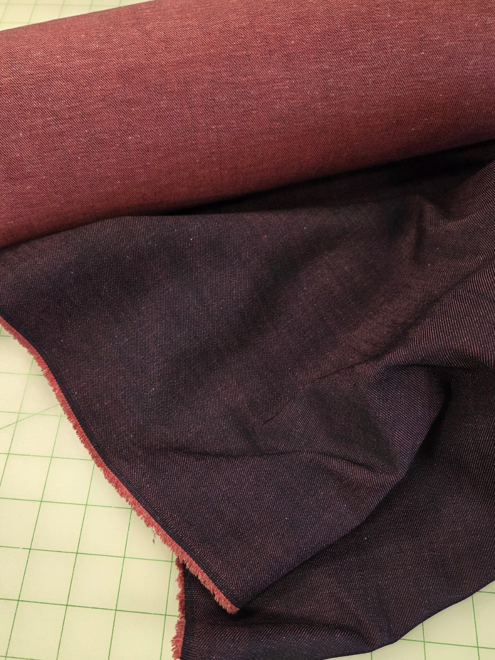Designer Deadstock Cone Mills Denim Reverse Indigo Red Stretch 9.5 oz Woven- by the yard