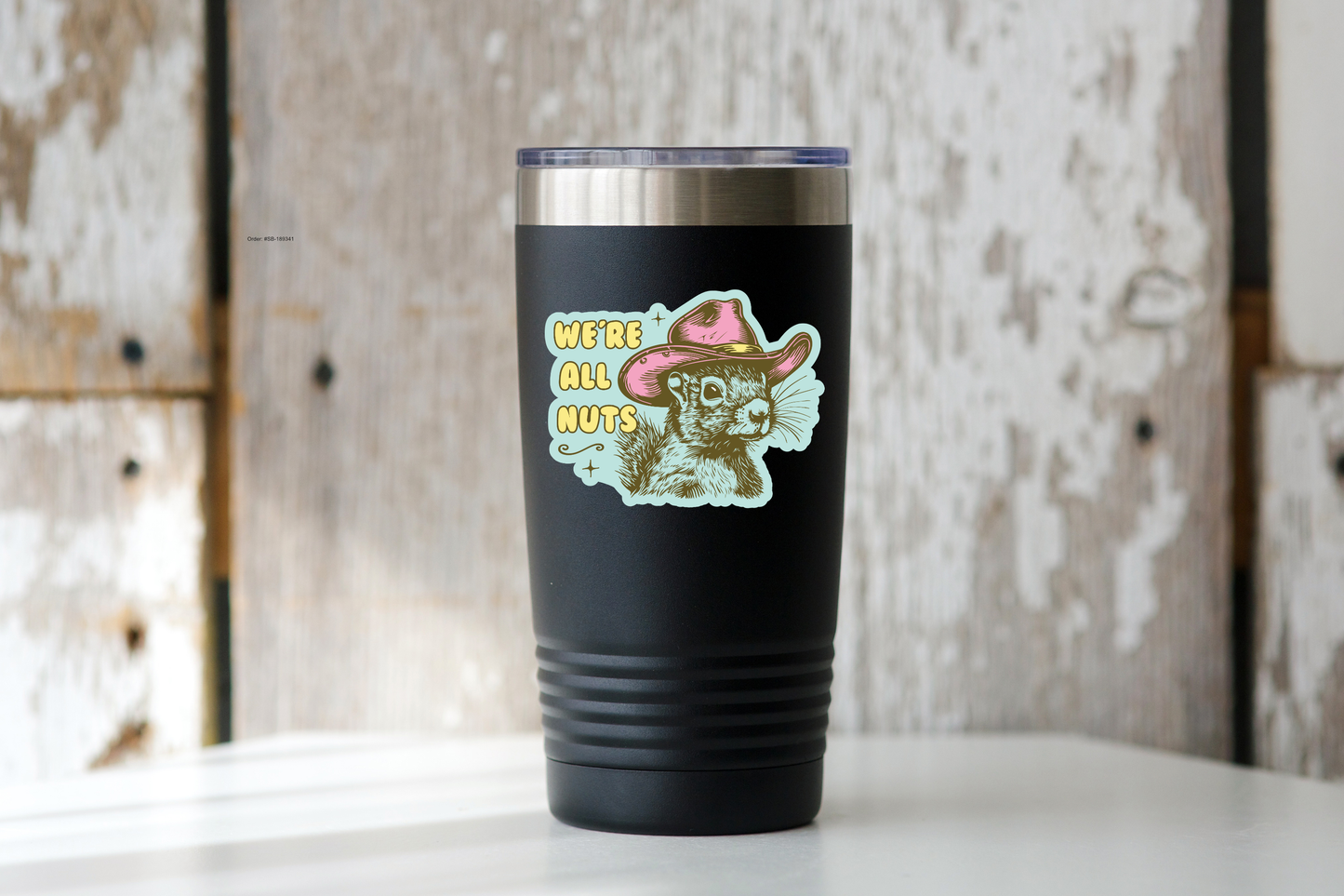 Stickers and Stationery: We're All Nuts Squirrel with Western Country Hat - (3”x2.25”)