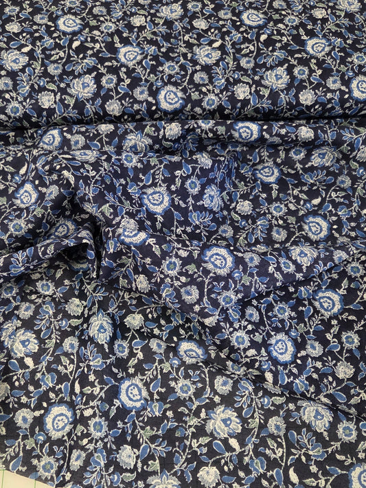Japan Fabrics: Rustic Fronds Cotton Lawn Navy Woven- by the yard