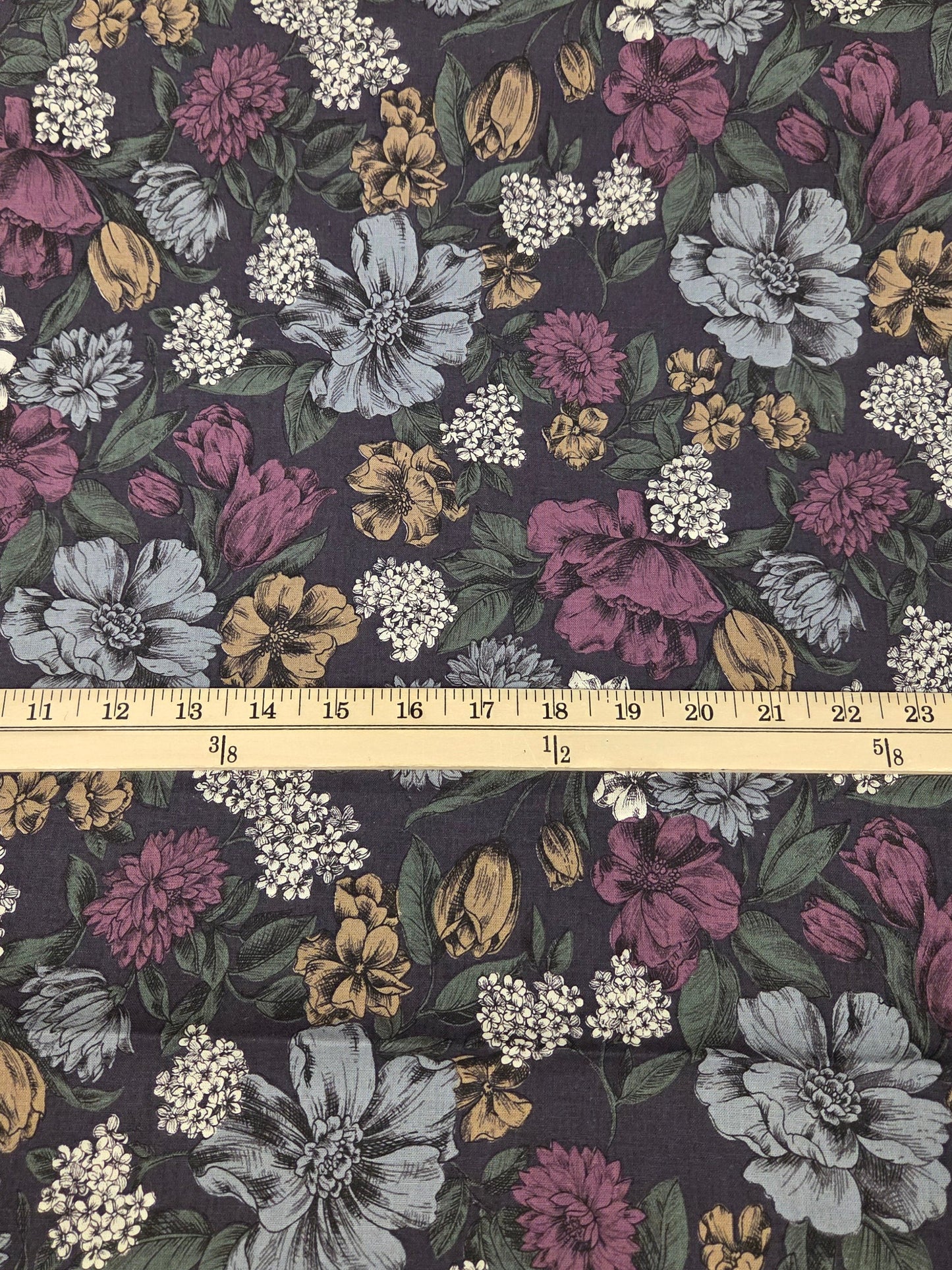 Japan Fabrics: Kokka Cotton Linen Vintage Floral Gray Blue and Purple Woven- by the yard