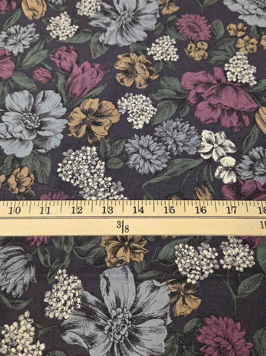 kokka floral fabric vintage look cotton linen by the yard . 