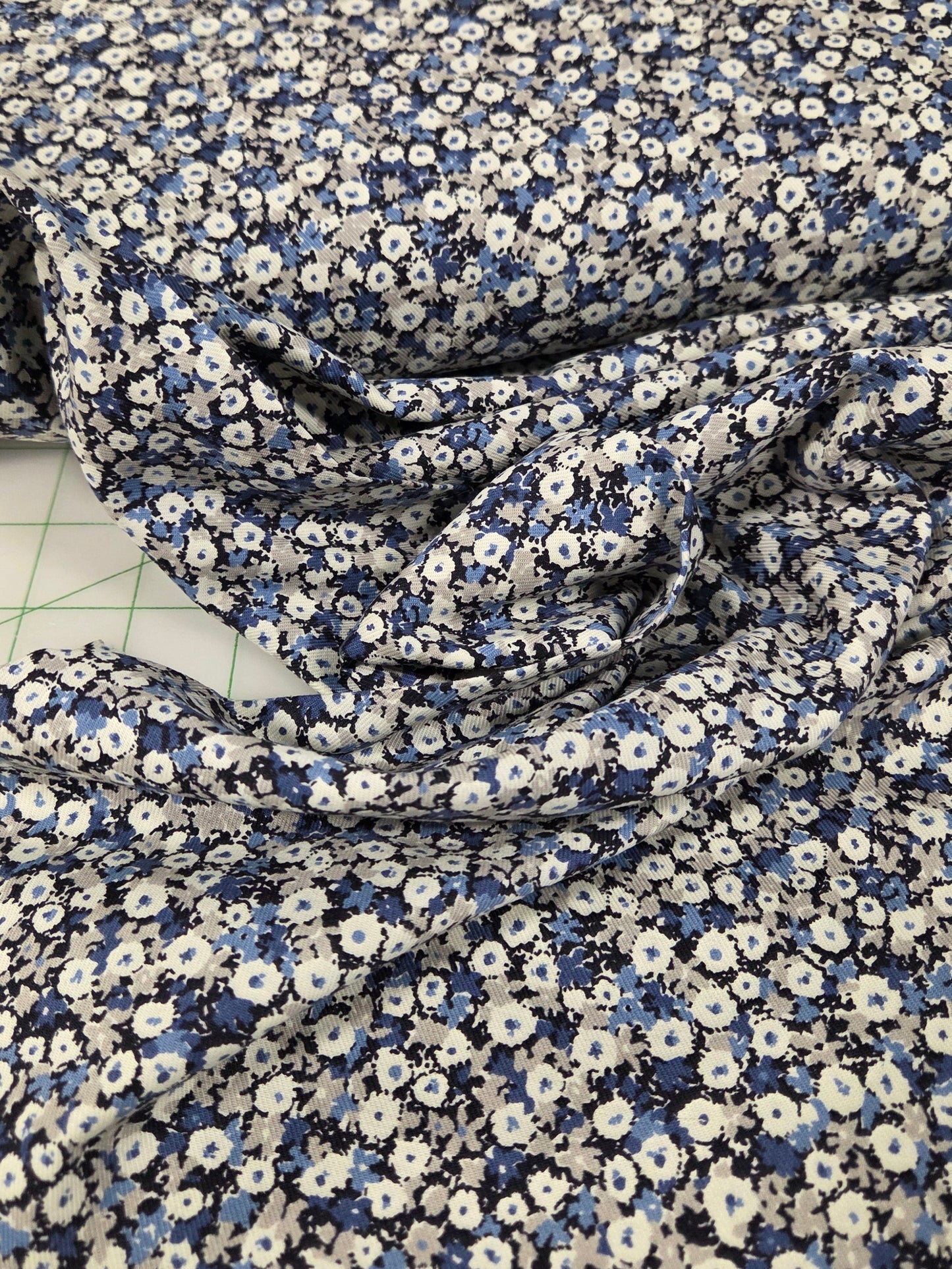 Japan Fabric: Kokka Scattered Blue Floral Cotton Twill Weave Lightly Brushed Woven- by the yard