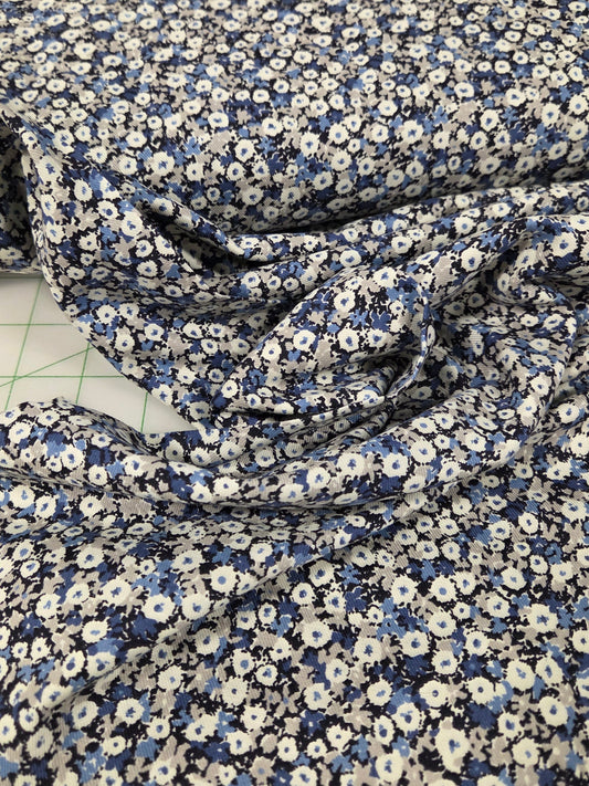 Japan Fabric: Kokka Scattered Blue Floral Cotton Twill Weave Lightly Brushed Woven- by the yard