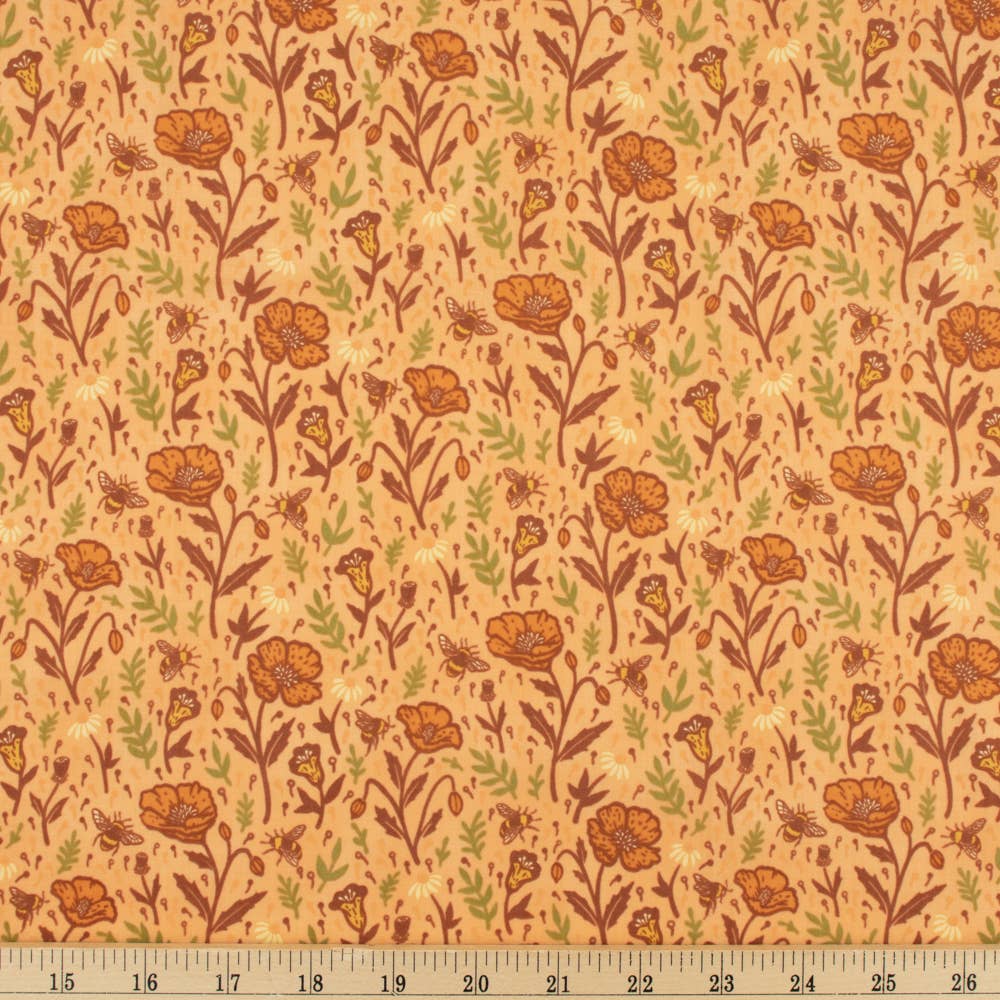 Premium Organic Fabrics Wild Coast Poppies Peachy Lawn 75GSM by Birch Fabrics- by the half yard