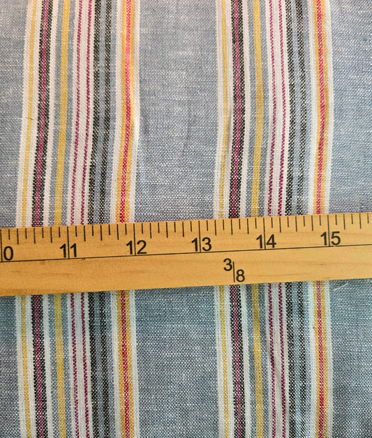 Designer Deadstock Linen Rayon Yarn Dyed Multi-Stripe Woven Red and Light Blue Woven- by the yard