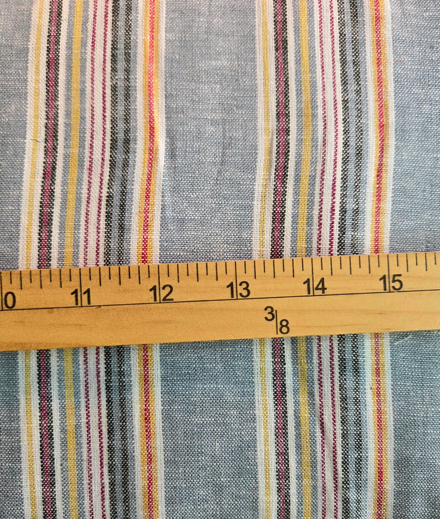 Designer Deadstock Linen Rayon Yarn Dyed Multi-Stripe Woven Red and Light Blue Woven- by the yard