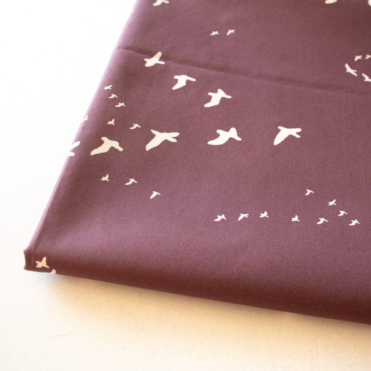 Birch Fabrics: Organic Cotton Bird Flight Mahogany Poplin-by the half yard