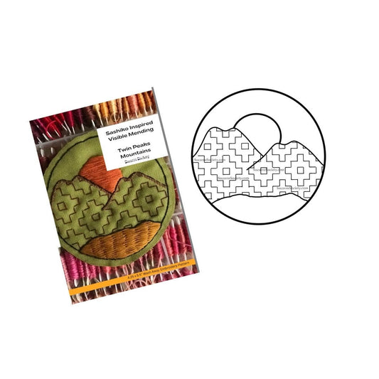 Packaged product with a mountain design and a diagram of the pattern on a white background
