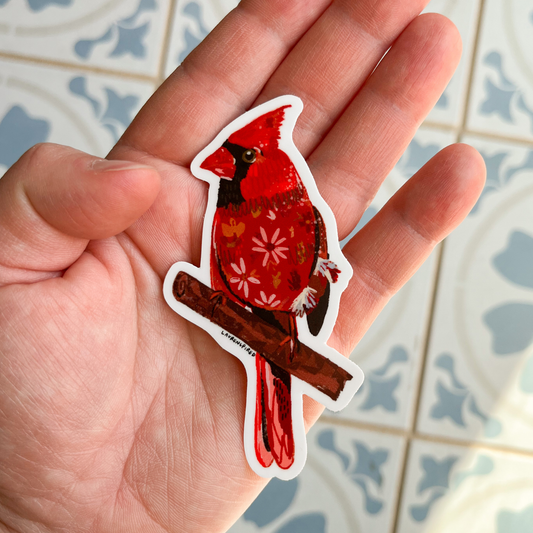 Stickers and Stationery: Red Cardinal Sticker, birding stickers, cardinal - (2"x3.7")