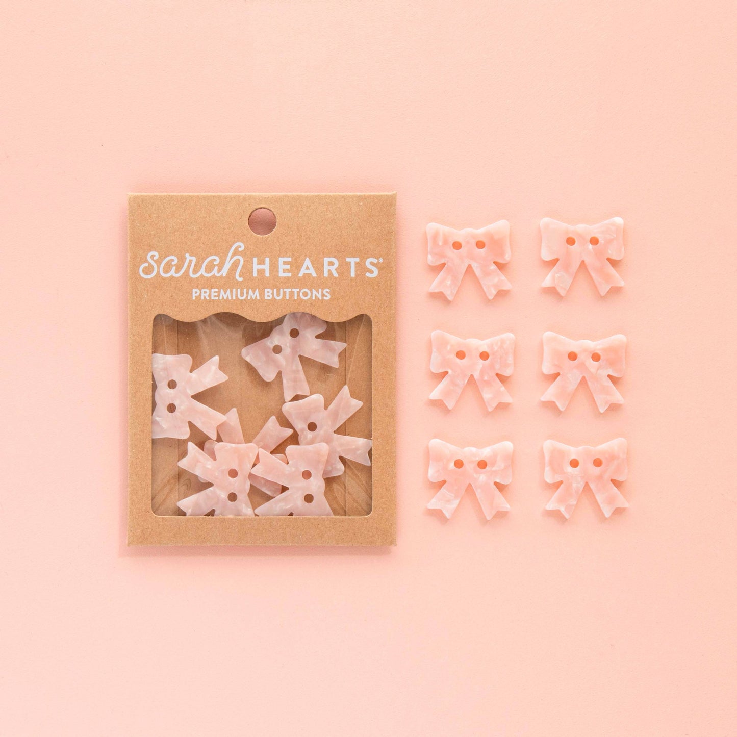 Notions: Sarah Hearts Pink Bow Large 1" Buttons - 1 pack