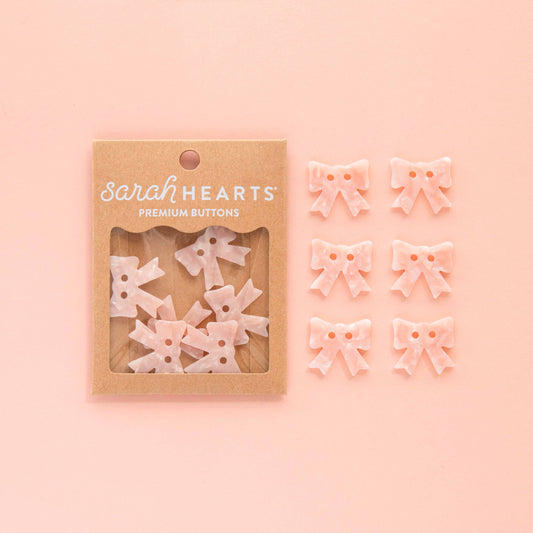 Notions: Sarah Hearts Pink Bow Large 1" Buttons - 1 pack