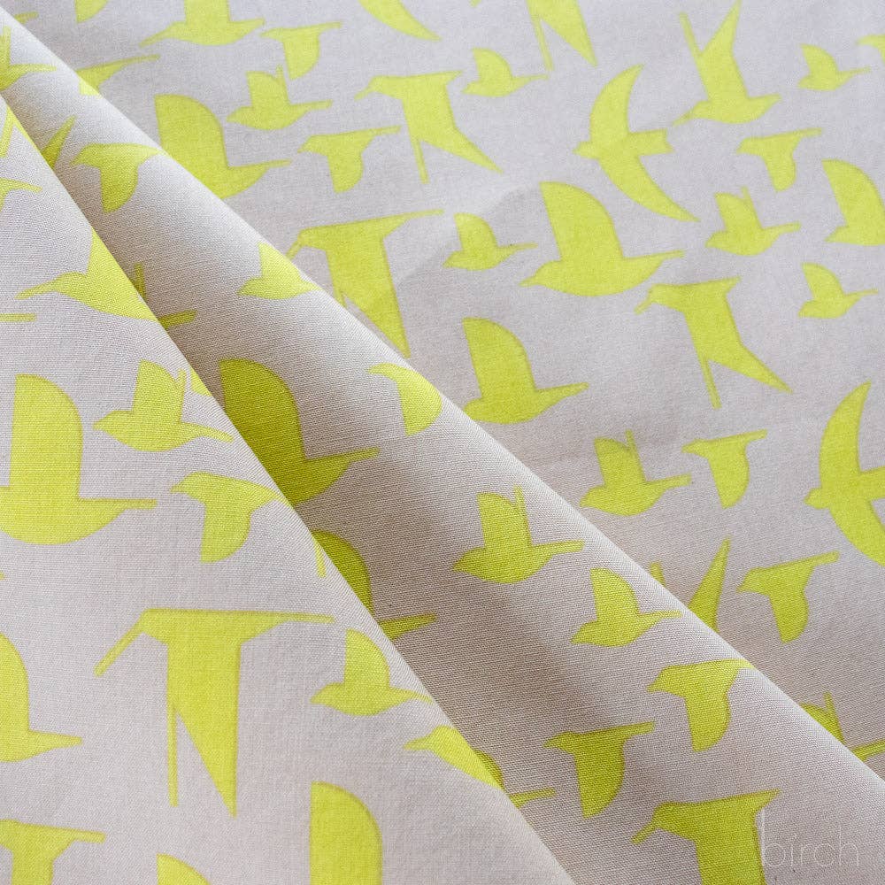 Birch Fabrics: Organic Cotton Poplin Maritime Birds Lemoncello 115 GSM Woven- by the Half Yard