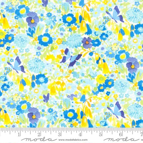 Moda Fabrics: Momo Whimsy Wonderland Breeze Blue Quilting Cotton Fabric- by the half yard