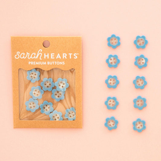 Notions: Sarah Hearts Blue Daisy Small 5/8" Buttons-1 Pack ( 10 Buttons)
