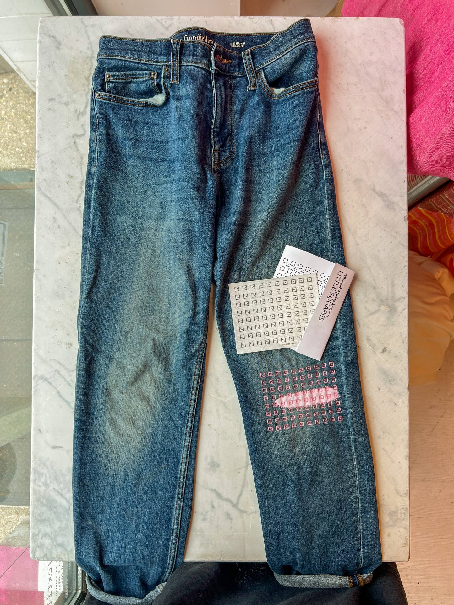 Sashiko and Mending Supplies: Little Squares - Minimal Mending + Embellishment Transfer ( 4 looks)- 1 pack