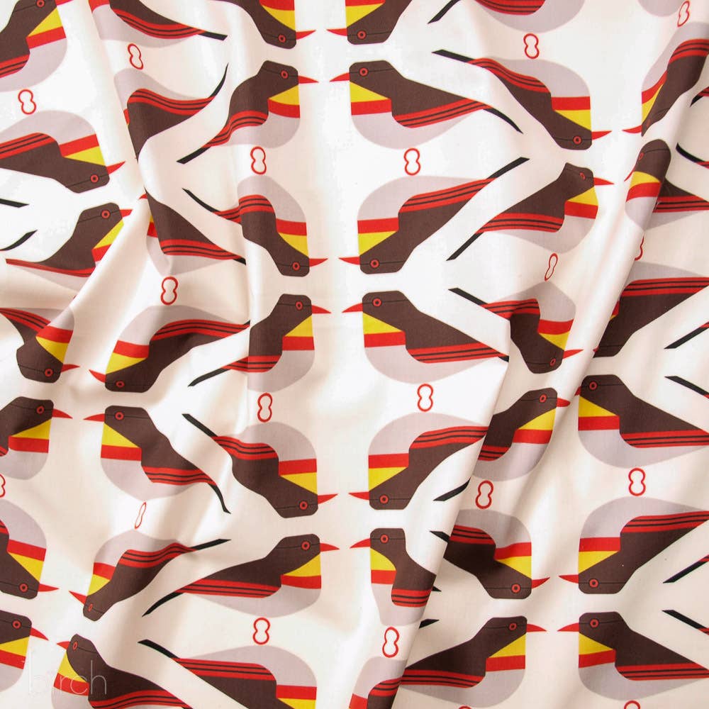 End of bolt: 3-1/4th yards of Organic Premium Cotton Red Billed Leothrix Poplin 115GSM Charley Harper for Birch Fabrics- remnant